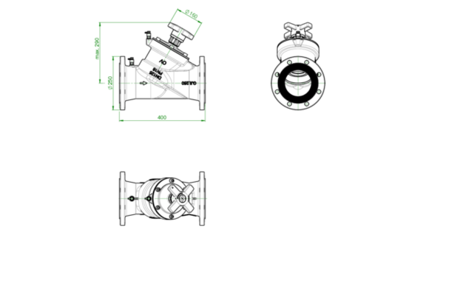 OVENTROP-Strangreg.Vent.Hydrocontrol VFC DN125, PN16, Flansch/DIN,2 Meßvent.,GG25