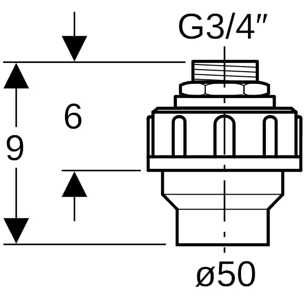 Geberit Übergangsstutzen mit AG und Verschraubung d50 G3/4"