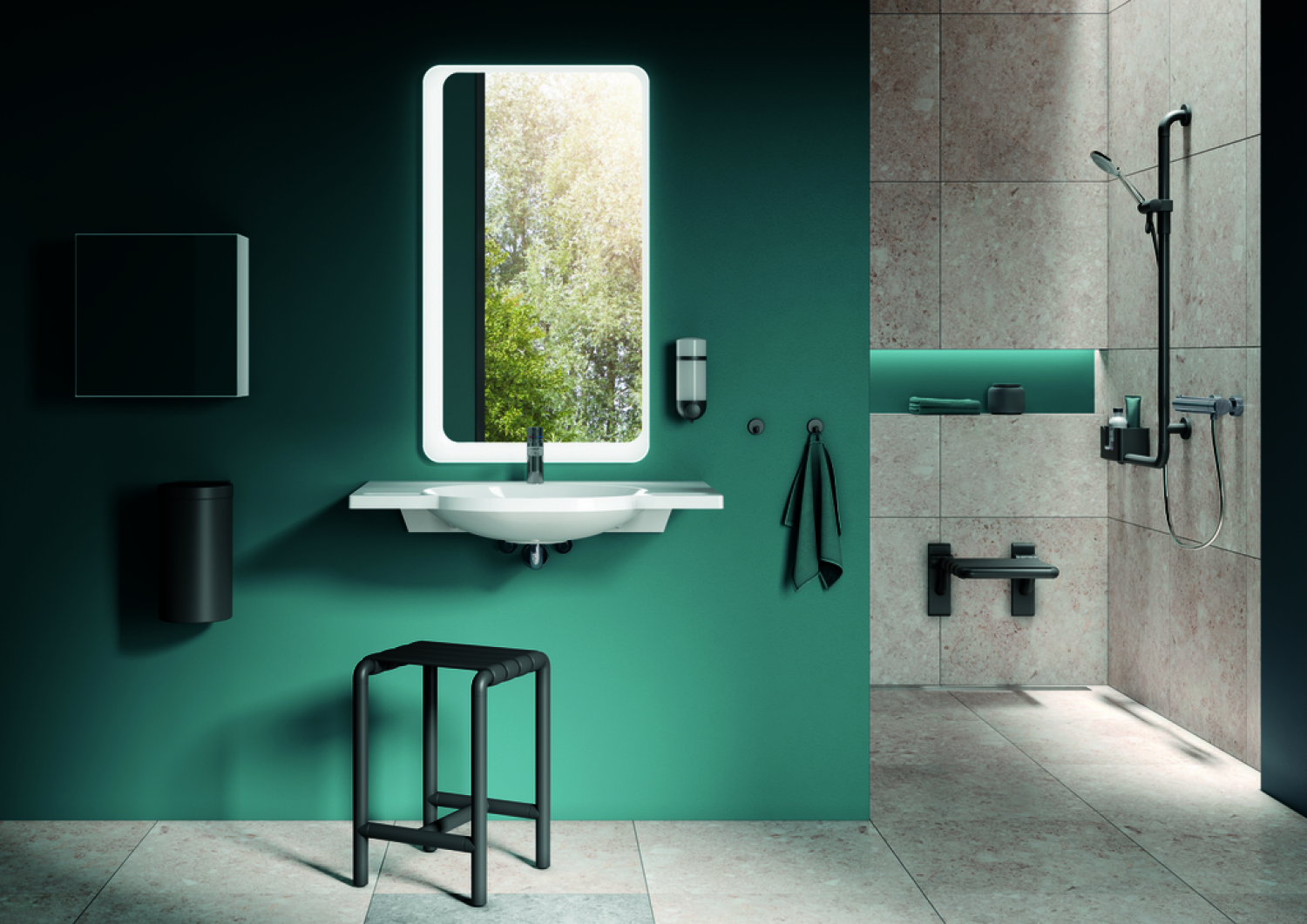 HEWI Hocker Ser 801, matt, B:345 mm, H:505 mm, T: 336 mm anthrazitg