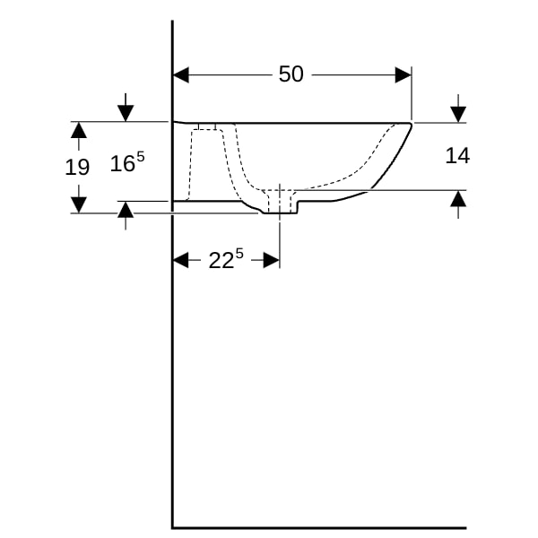 Geberit Renova Waschtisch, 65x50cm m. Hl. mittig, o. Ül., weiß, KeraTect