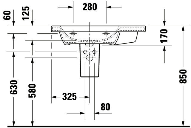 DU Möbelwaschtisch DuraStyle 800 mm m.ÜL, m.HLB, 1 HL, Becken li., weiß