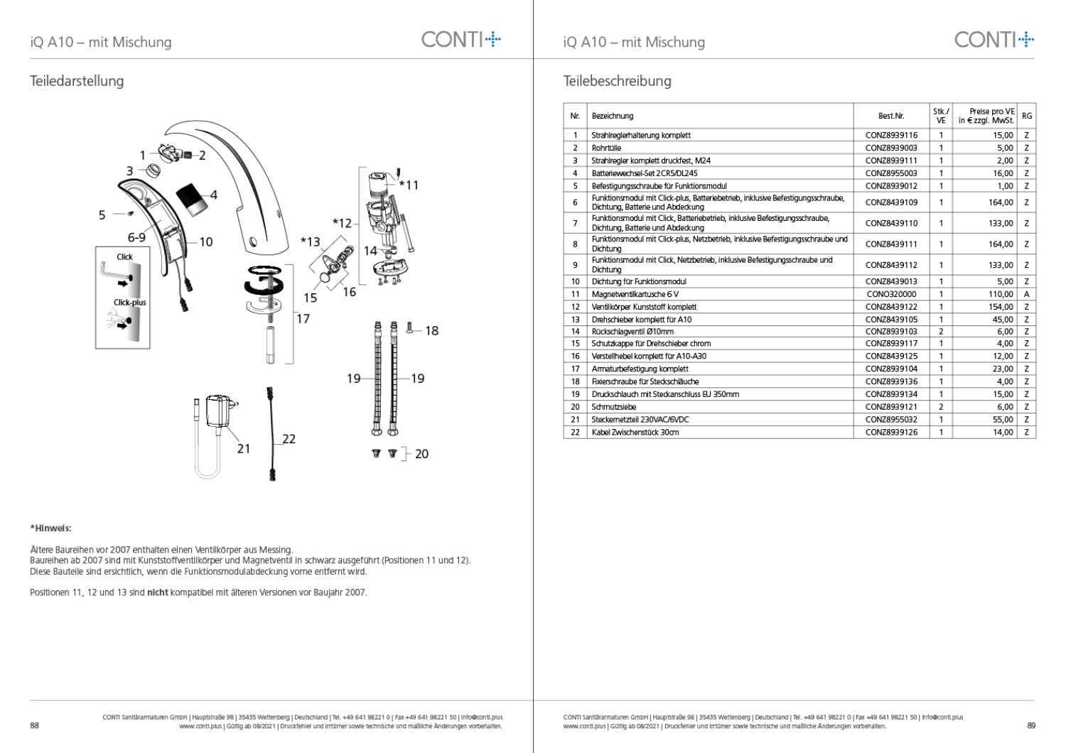 CONTI+ iQ elektr. IR Standarm. NetzUP m.Misch. Chrom m.Ablg. Click A10