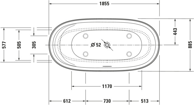 Duravit Cape Cod Whirlw. 1855x885mm Freist. Nahtl.VK, Rückensch.2,Air-Syst.,Weiß M.