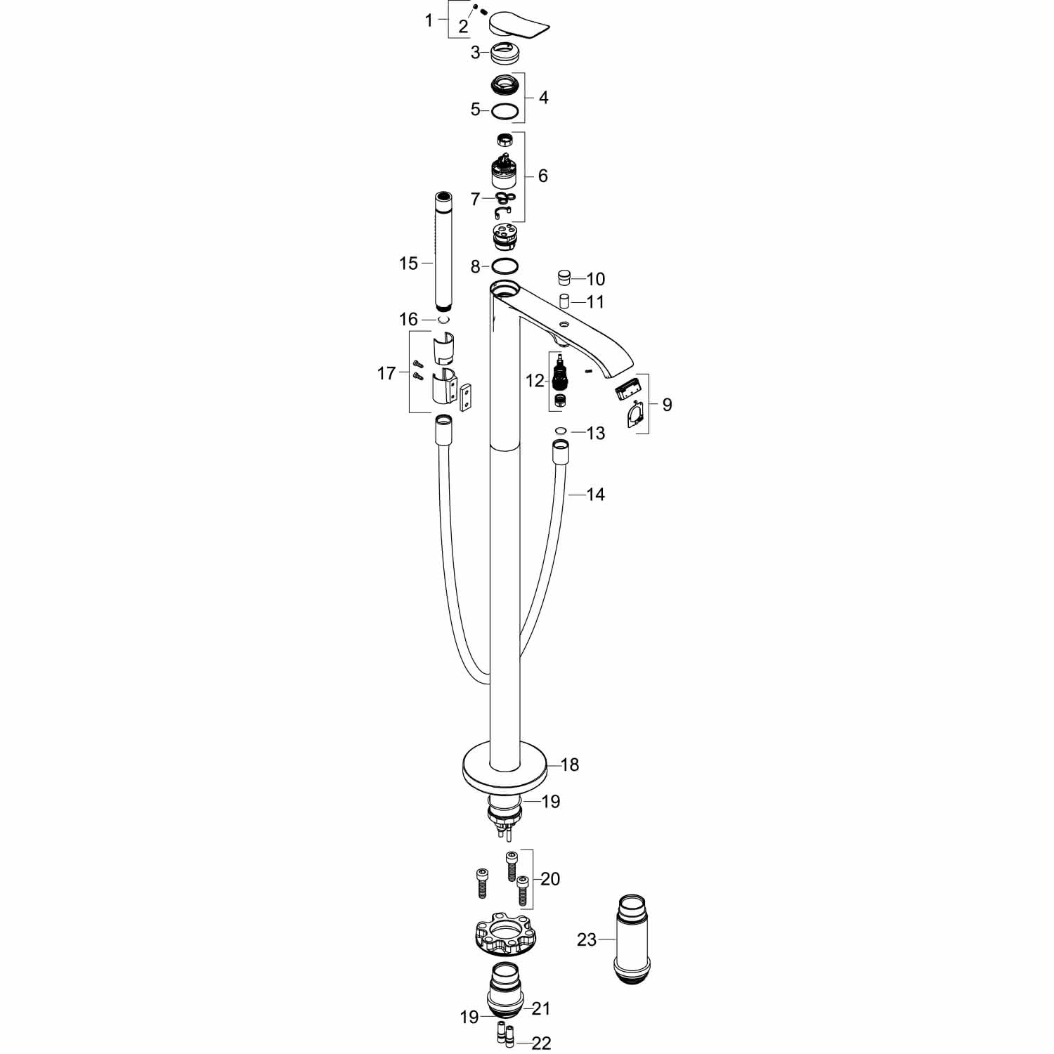 Hansgrohe Wannenmischer Vivenis Fertigset zur Bodenmontage chrom