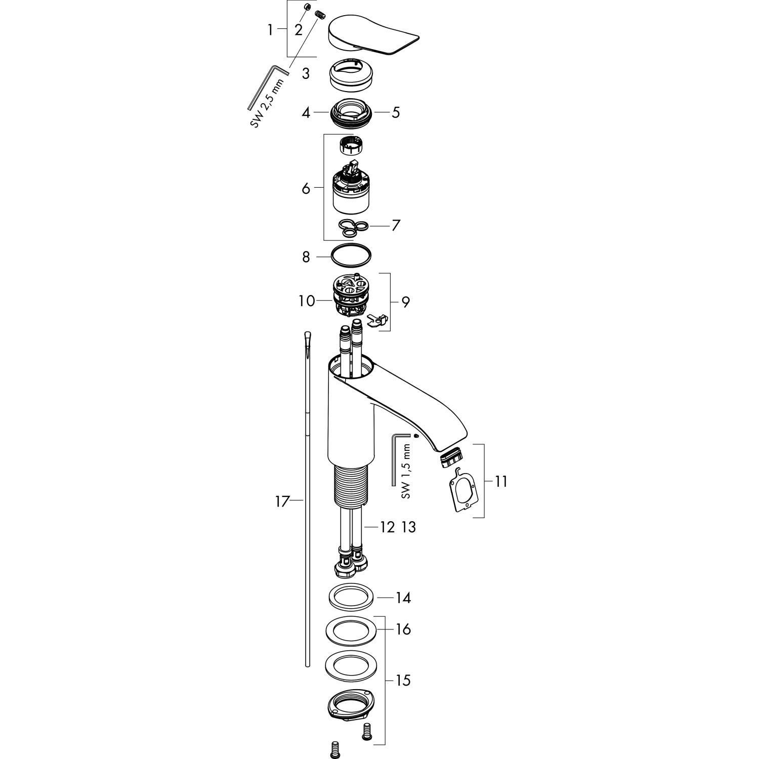 Hansgrohe Waschtischmischer 110 Vivenis m.Zugstangen-Ablaufgarnitur mattschwarz