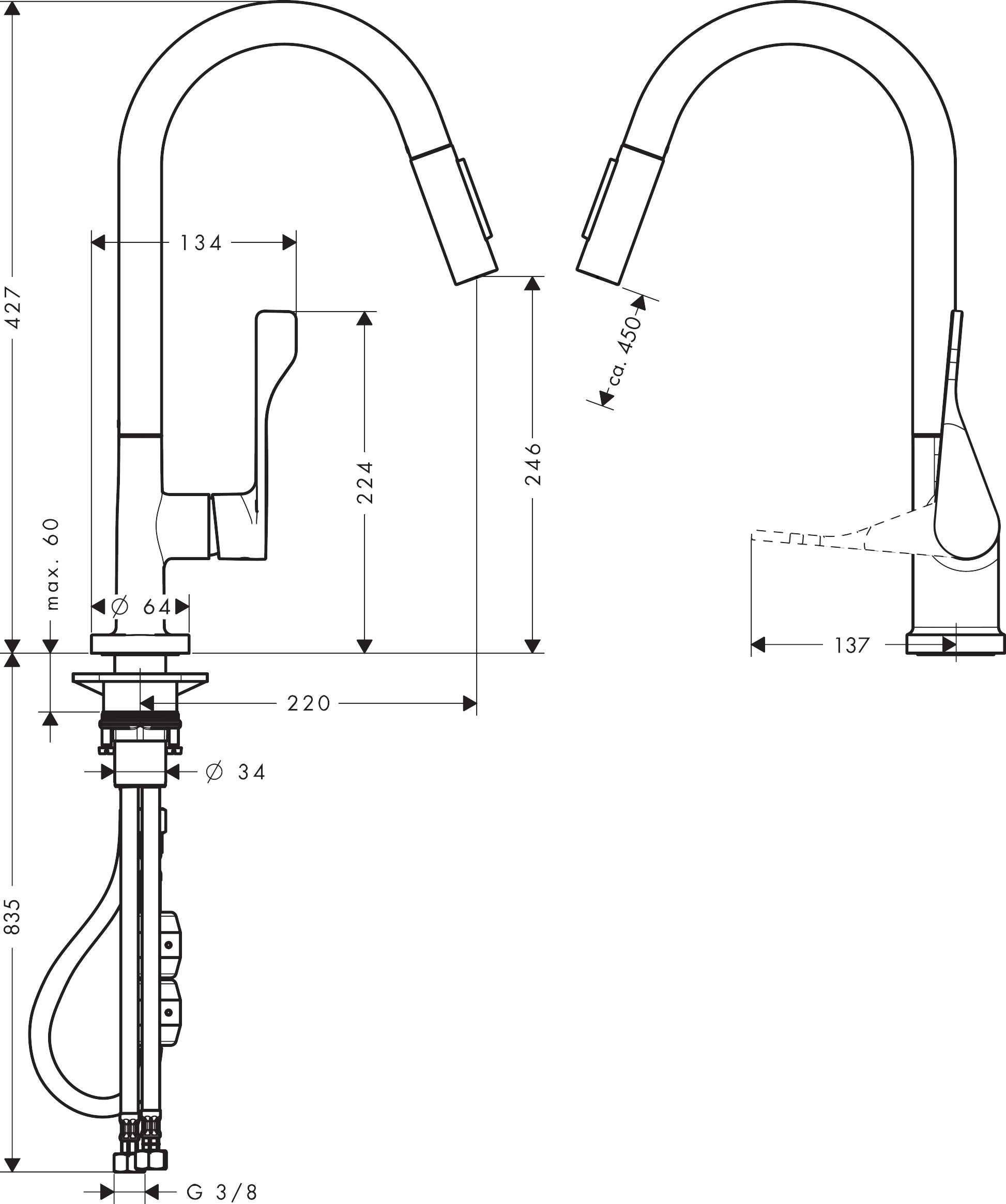 Hansgrohe Spültischmischer Axor Citterio BN Eco mit Ausziehbrause