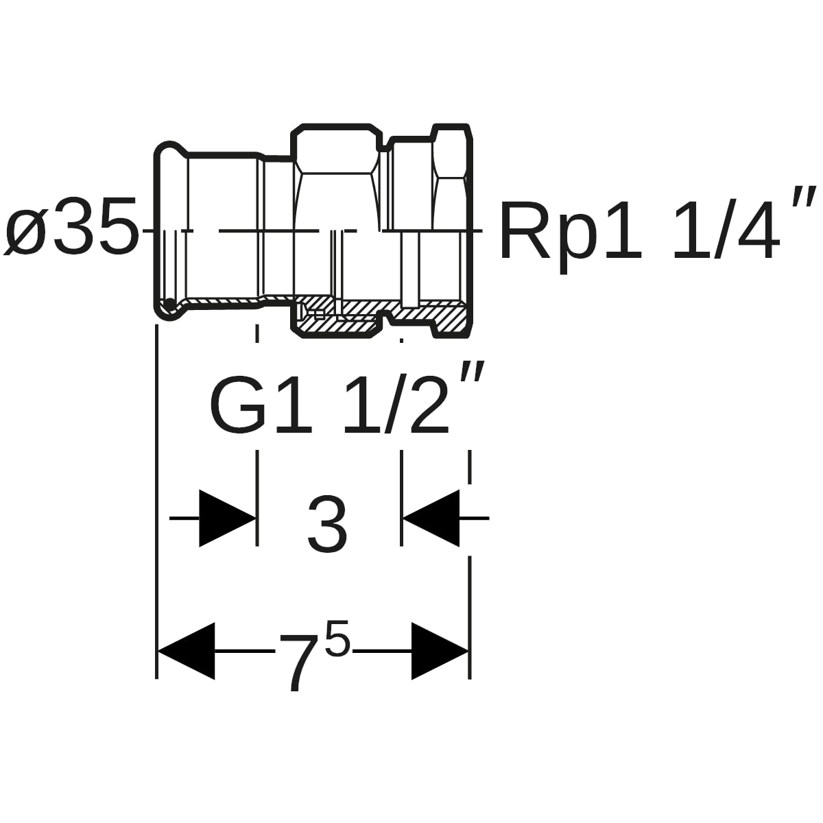 Geberit Mapress Kupfer Übergangsverschraubung mit IG Rg d35-Rp1 1/4