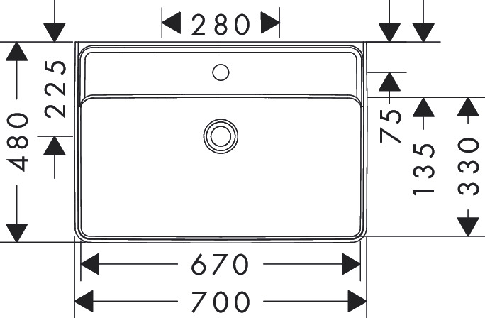 Hansgrohe Waschtisch Xanuia Q 700x480mm  m.Hahnloch ohne Überlauf weiß