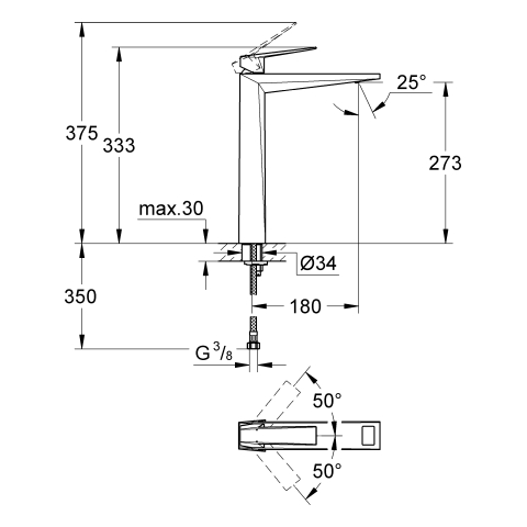 GROHE EH-WT-Batt. Allure Brilliant 24346 für freist. Waschsch. hard graphite geb.