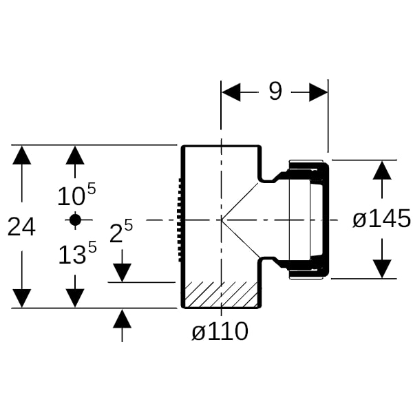 Geberit Silent-db20 Reinigungsstück 90Gr mit runder Serviceöffnung d110