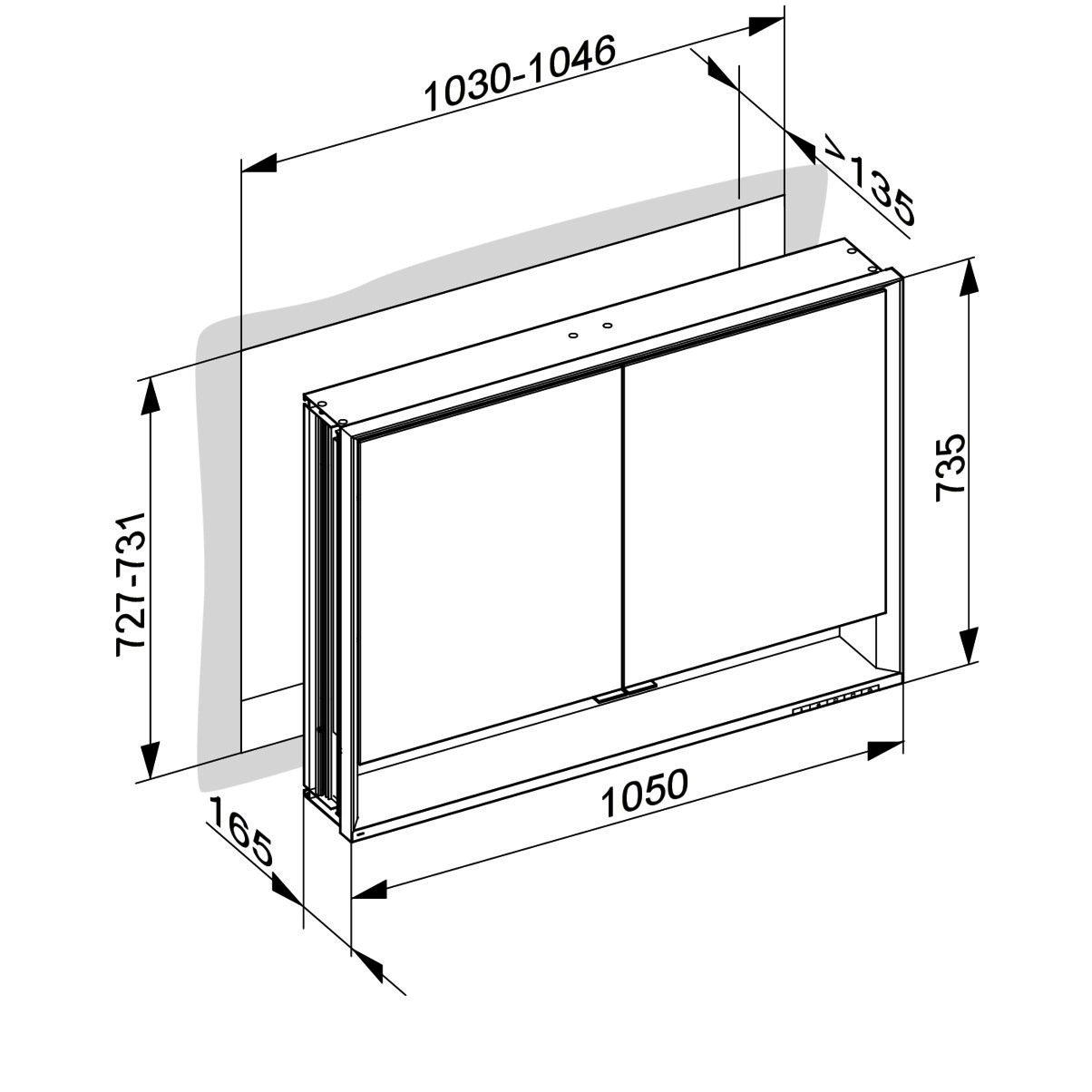 KEUCO SPS R. Lumos 14318, mit Ablagef., Einbau, silb-elox., 1050x735x165mm