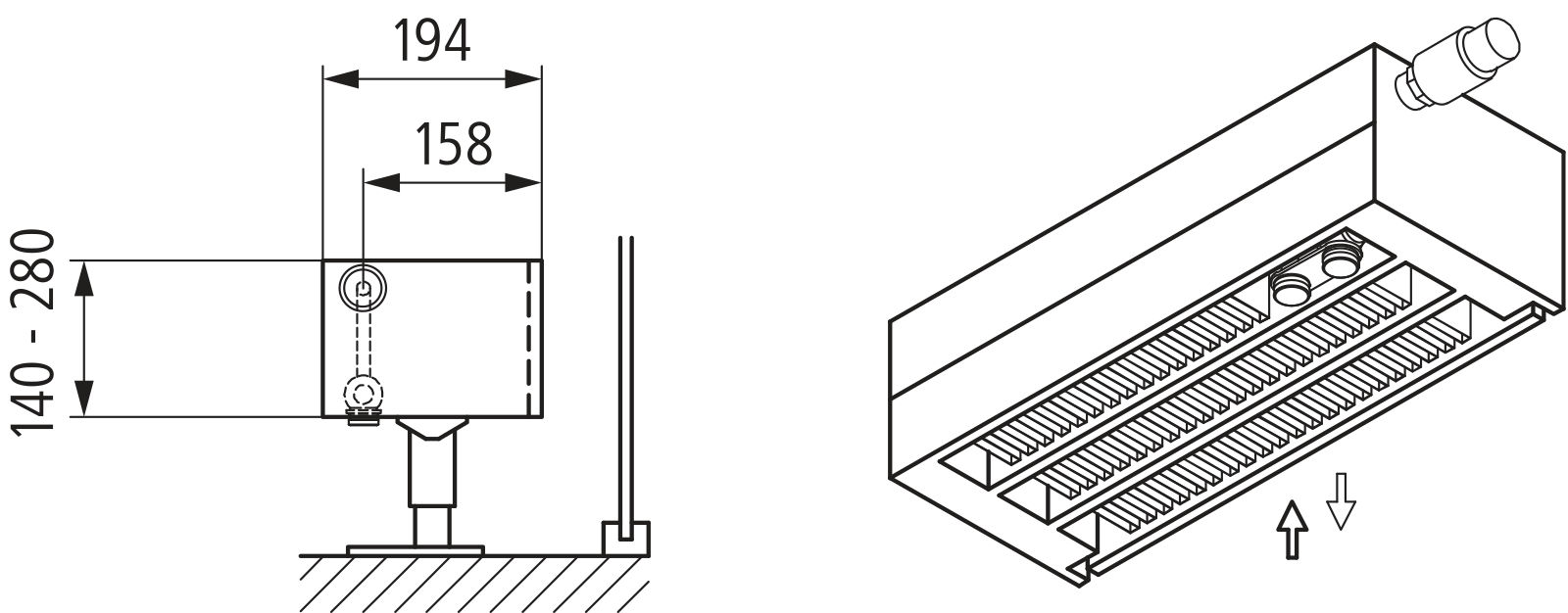 Kermi V-Kon S Typ33 BH210x194x3000mm QN4296, weiß, 6 bar, m. Abd., Vent. re
