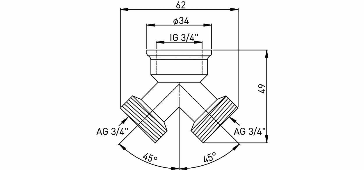 Y-Stück IG 3/4" auf 2 AG 3/4" messing-verchromt