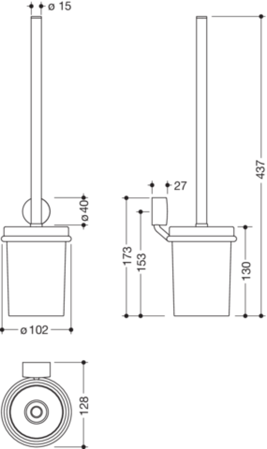 HEWI WC-Bürstengarnitur System 815 Sch. matt, Glas sat. schw tiefmatt