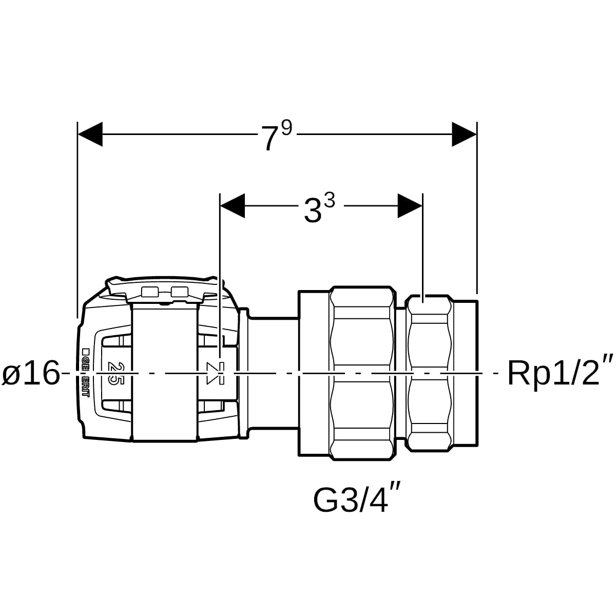 Geberit FlowFit Übergangsverschraubung mit IG SiBr d16-R1/2