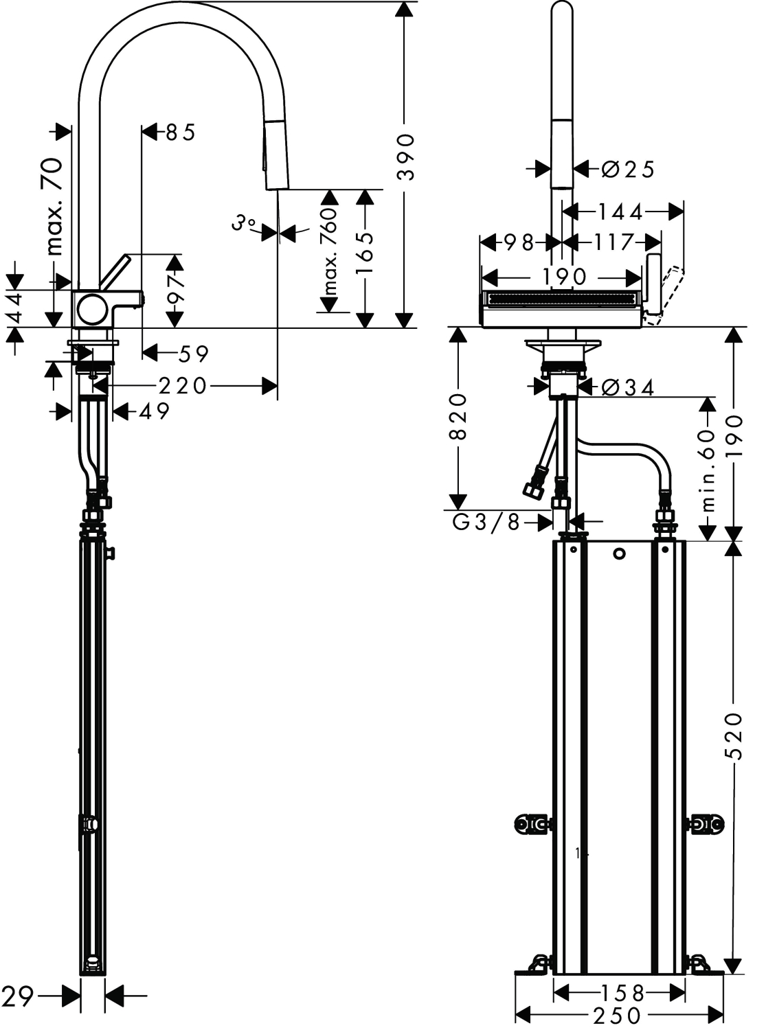 Hansgrohe Spültischmischer 170 Aquno Select M81 Ausziehbrause 3jet sBox edelstahl-optik