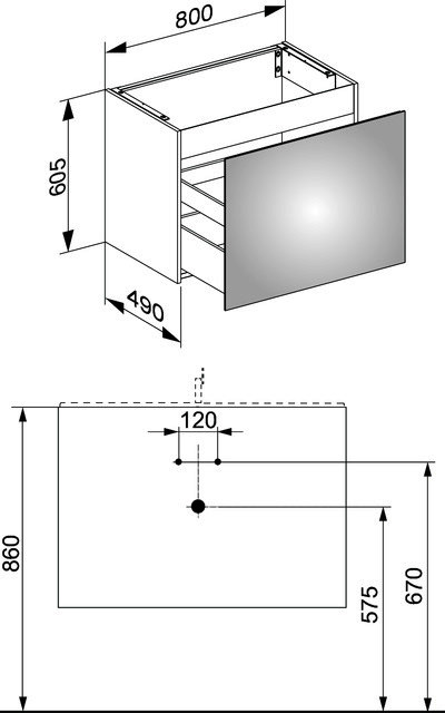 KEUCO WTU X-Line 33162, 1 Auszug, cashmere/Glas cashmere, 800x605x490mm