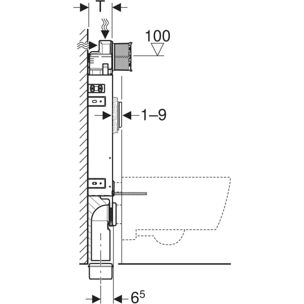 Geberit Kombifix Element für WWC, 108 cm mit Sigma UP-SPK 12 cm