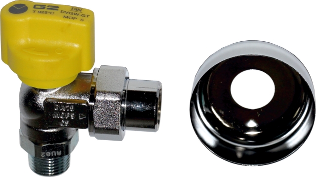 Wolf Gaskugelhahn Eckform Rp1/2" mit thermischer Sicherung, verchromt Wolf Gaskugelhahn Eckform Rp1/2" mit thermischer Sicherung, verchromt