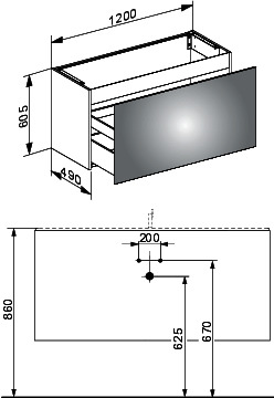 KEUCO WTU X-Line 33182, 1 Auszug, anthrazit/Glas anthrazit, 1200x605x490mm