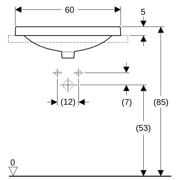 Geberit VariForm Einbauwaschtisch, oval mit HLB, 60x48cm, m. Ül., weiß, KeraTect