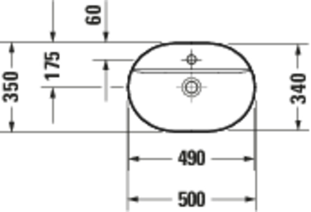 DU Aufsatzbecken Luv 500mm, geschliffen o.ÜL,m.HLB,1HL,weiß/grau sdm.,WGL
