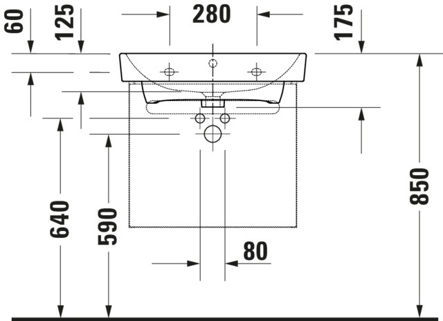 DU Waschtisch 600mm, Duravit No.1 weiß, mit ÜL, mit HLB