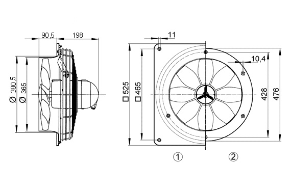 Maico Axial-Wandventilator DZQ 35/2 B Ex e Wandplatte, Drehstrom, Ex-Schutz, DN350