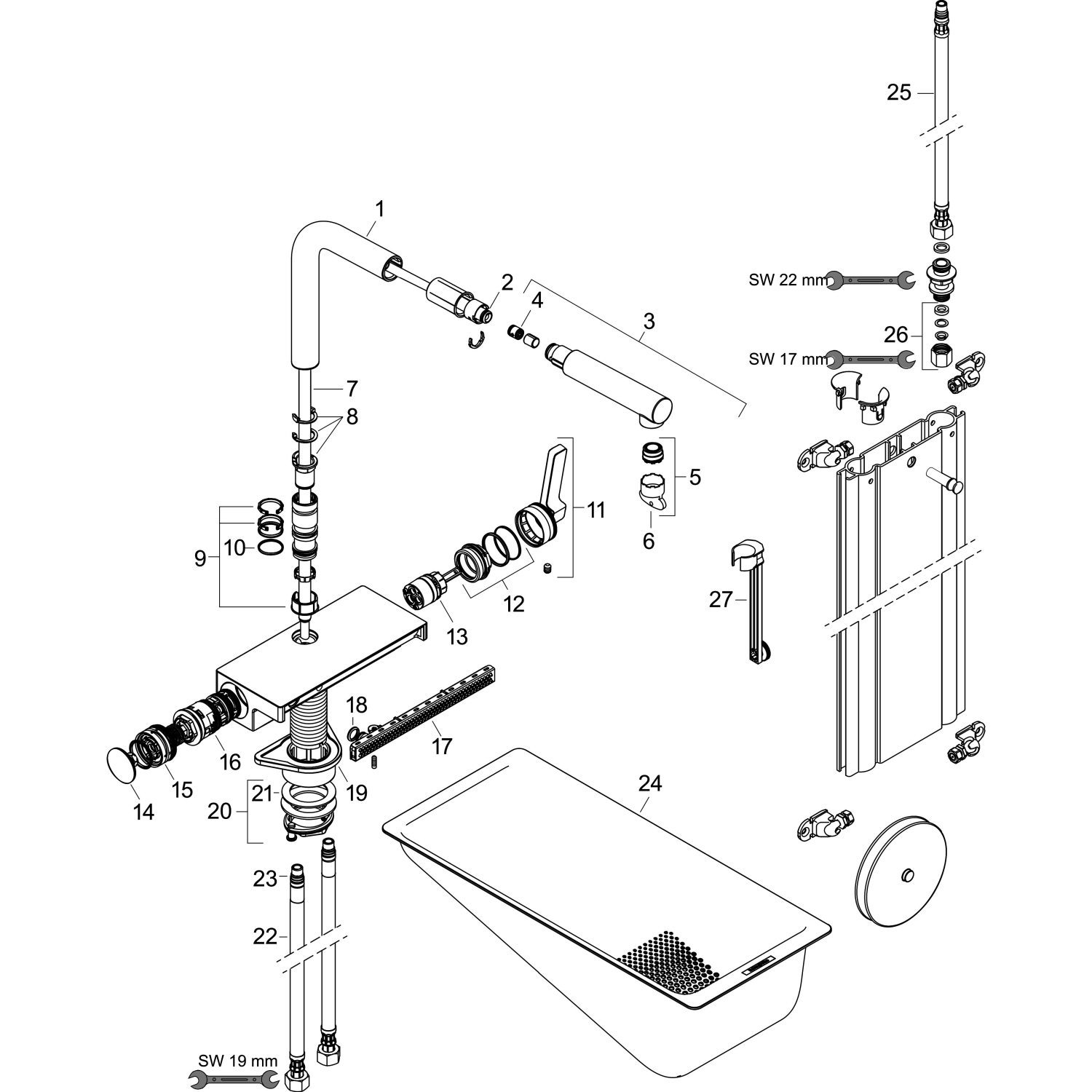 Hansgrohe Spültischmischer 250 Aquno Select M81 Ausziehauslauf 2jet sBox mattschwarz