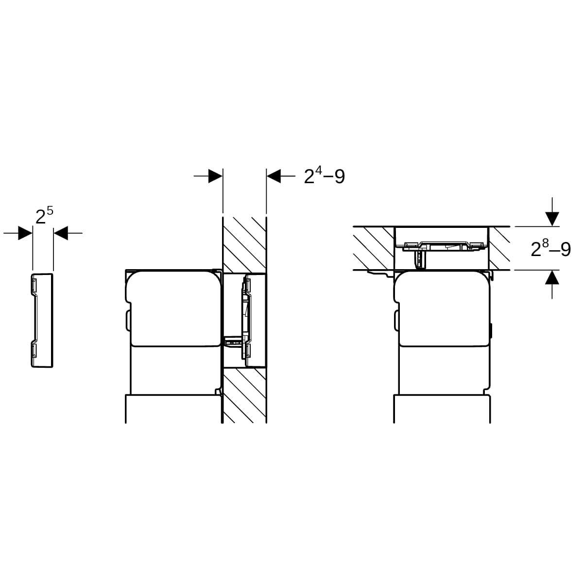 Geberit Omega60 BetPl., eckig, für 2-M-Sp. weiß Glas glzd / Glas versp. /chrom glzd