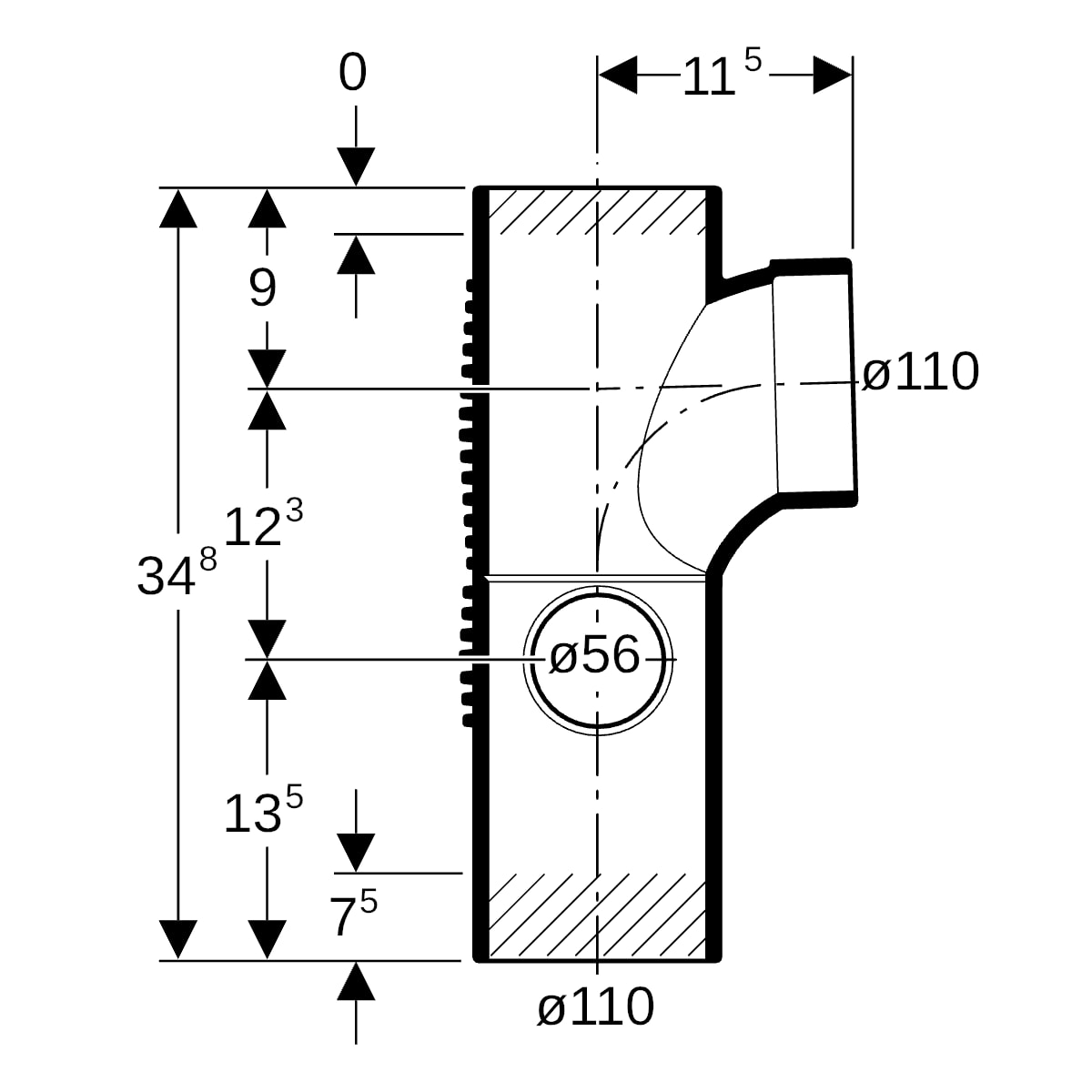 Geberit Silent-db20 Kombibogeneckabzweig 88,5Gr links d110/110/56
