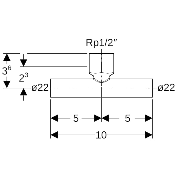 Geberit Mapress C-Stahl T-Stück mit IG und Einschubenden d22-Rp1/2-22 verzinkt