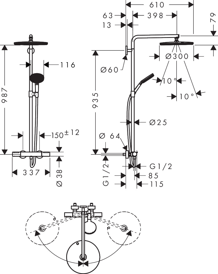 Hansgrohe Showerpipe Raindance Alive S Puro 300 1jet mit Ecostat Element BBR
