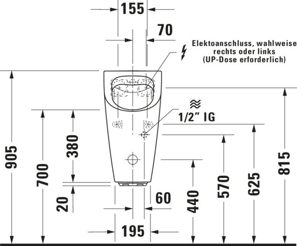 DU Urinal ME by Starck, Zulauf v.hinten rimless, f.Netz, o.Fliege, weiß