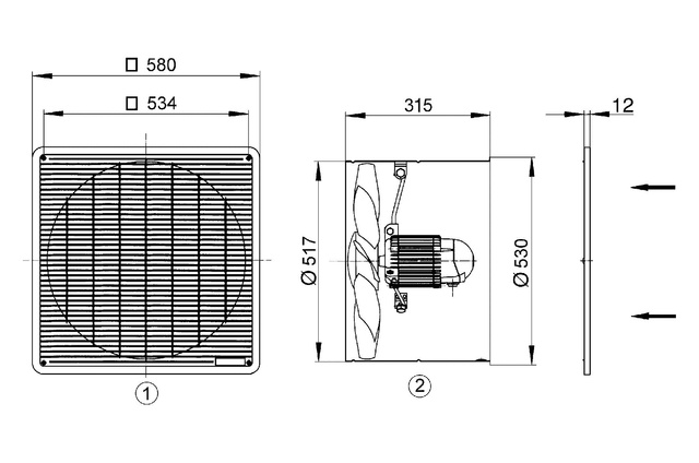 Maico Axial-Wandeinbauventilator EZF 50/8 B Unterputz, Wechselstrom, DN500