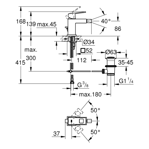 GROHE EH-Bidetbatterie Eurocube 23138 hard graphite gebürstet