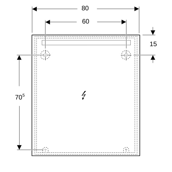 Geberit Option Basic Lichtspiegel, eckig Beleuchtung oben, 80x90x3cm, alu. elox