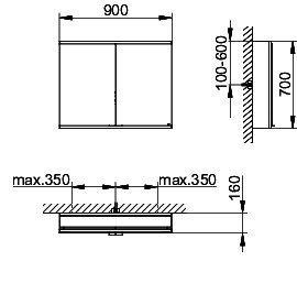 KEUCO Royal Modular 2.0 SPS, bel. 80021, Vorb,oSteckd,sb-elox,900x700x160mm
