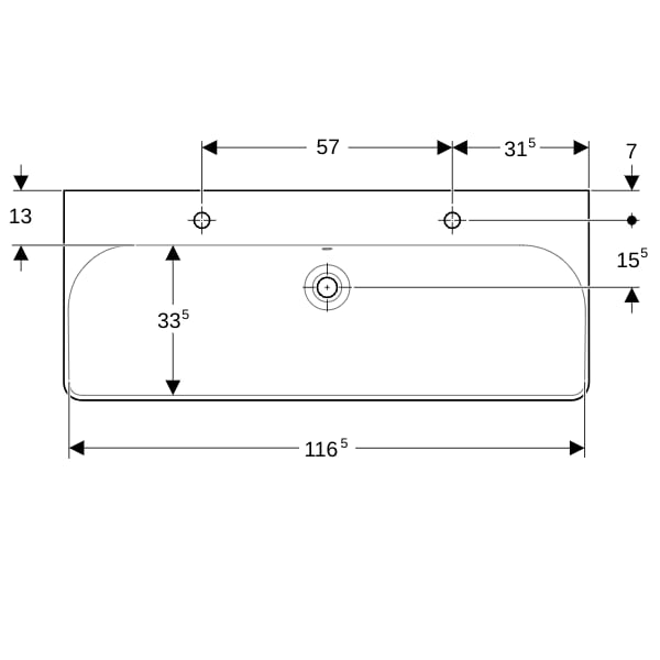 Geberit Smyle Waschtisch, eckig, 120x48cm zwei Hl., m. Ül., weiß, KeraTect