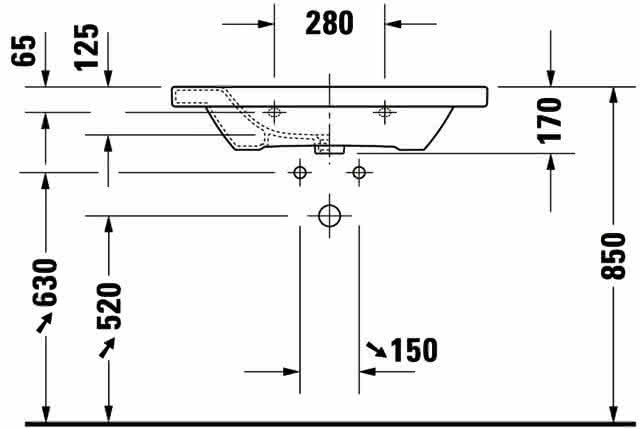 DU Möbelwaschtisch DuraStyle 800 mm mit ÜL, mit HLB, 1 HL, weiß