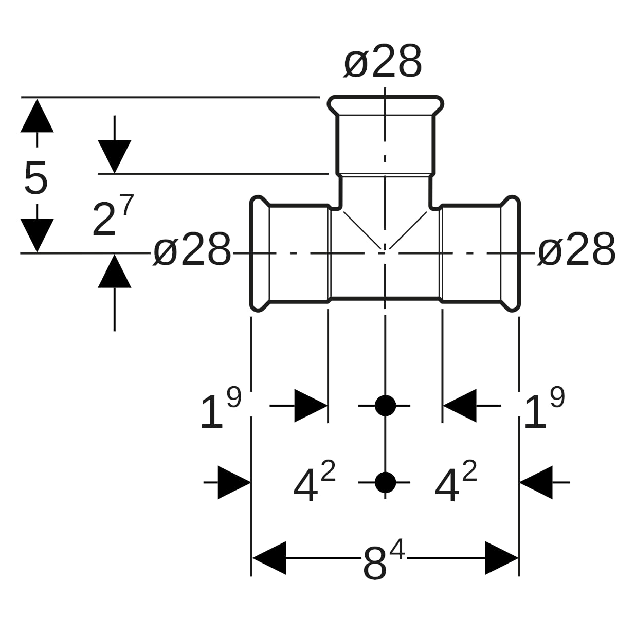 Geberit Mapress Edelstahl T-Stück egal d28-28-28