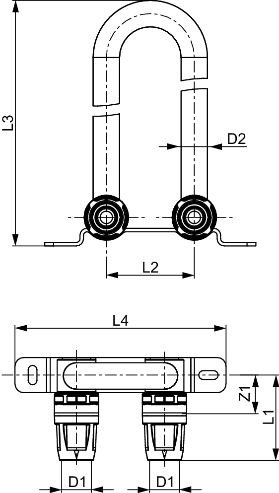 TECElogo-Push Heizkörper-Montagegarnitur für Ventilkompakt-HK, Bodenm. Dim. 16