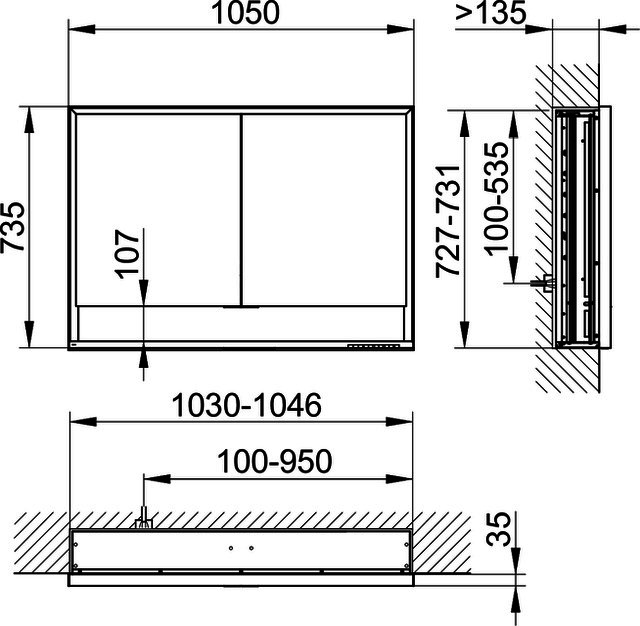 KE SPS Edition Lignatur 23318 Wandeinbau, Eiche ws, 1050x735x165mm