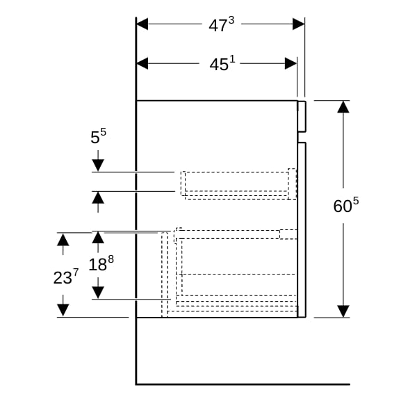 Geberit Renova Plan US für MWT, mit 1 Schbl. 78,8x60,5x47,3cm, Nussbaum hi hell