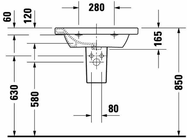 DU Möbelwaschtisch DuraStyle 650 mm mit ÜL, mit HLB, 1 HL, weiß