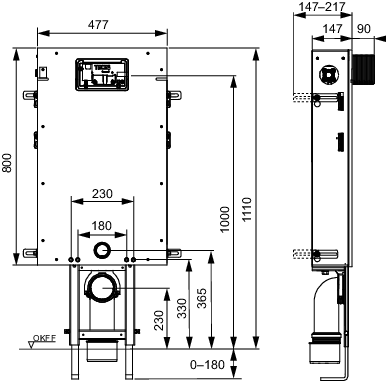 TECEbox WC-Modul mit Uni-Spülkasten, mit Frontverkleidung, Bauhöhe 1110 mm