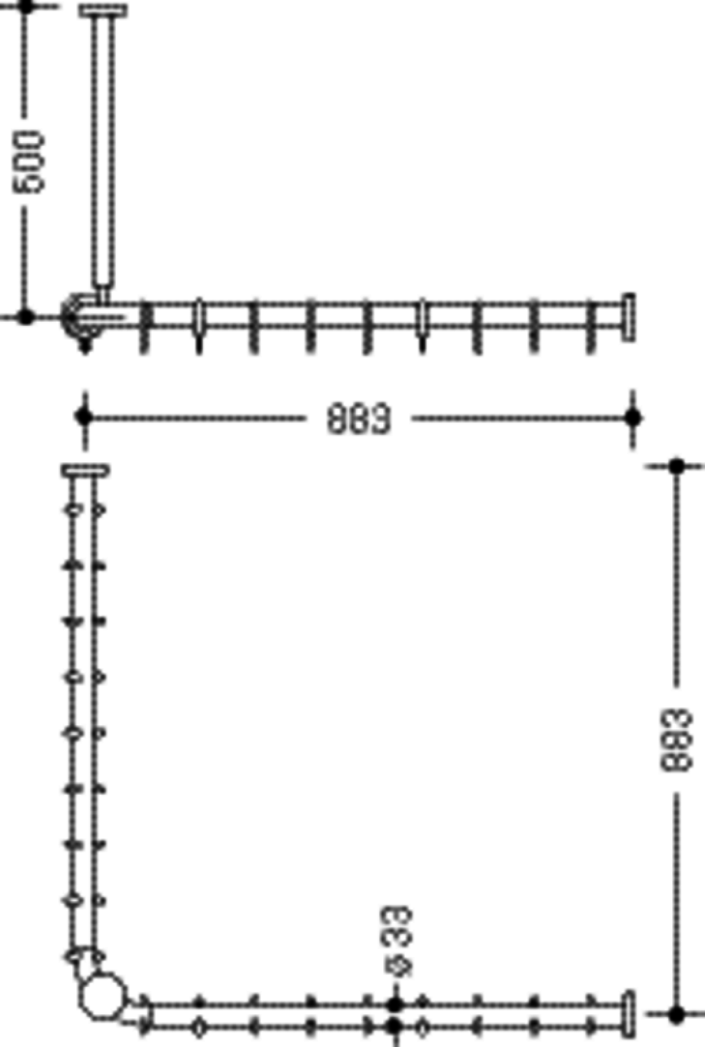 HEWI VH-Stange Ser 801,A1/2:883,kürzb., 18 Ringe, Deckenabh. A:500 signalweiß