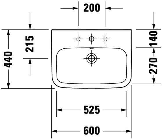 DU Waschtisch DuraStyle 600 mm mit ÜL, mit HLB, 1 HL, weiß