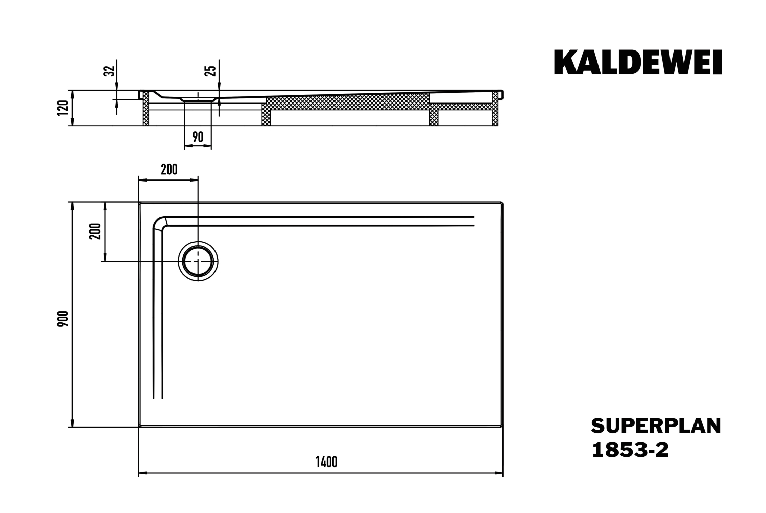 KA DW SUPERPLAN mit Wannenträger Mod. 1853-2,900x1400mm,alpwm,SEC,m. WT