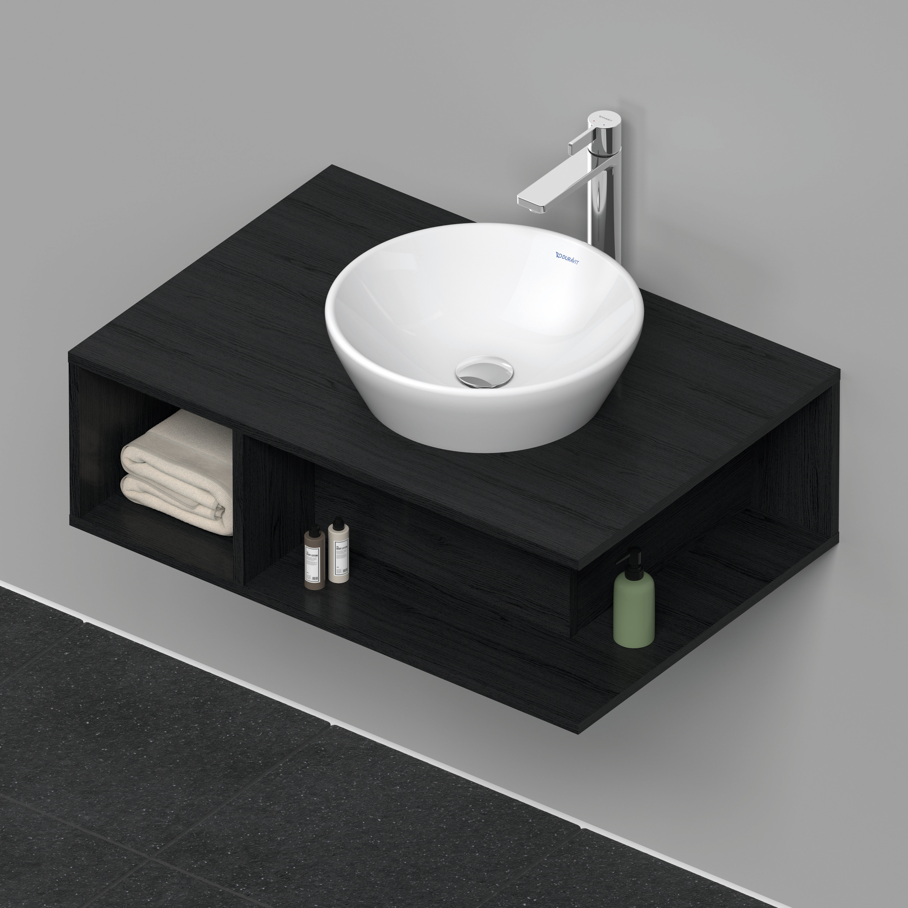 Duravit D-Neo WTU wandh.,1 offenes Fach l., 260x800x550mm, Eiche Schwarz